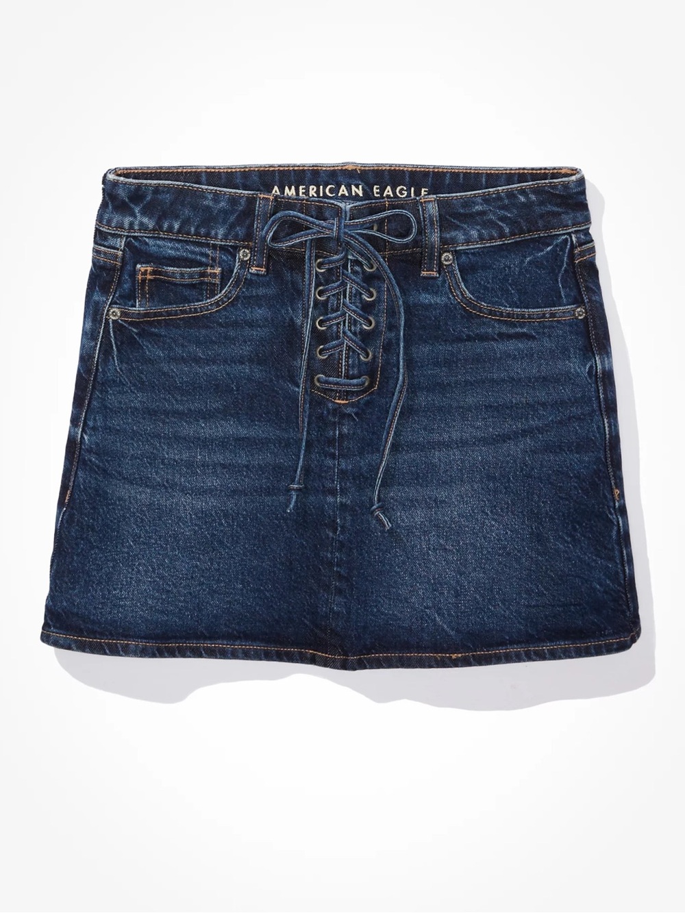 American Eagle super high rise lace up a line denim mean skirt